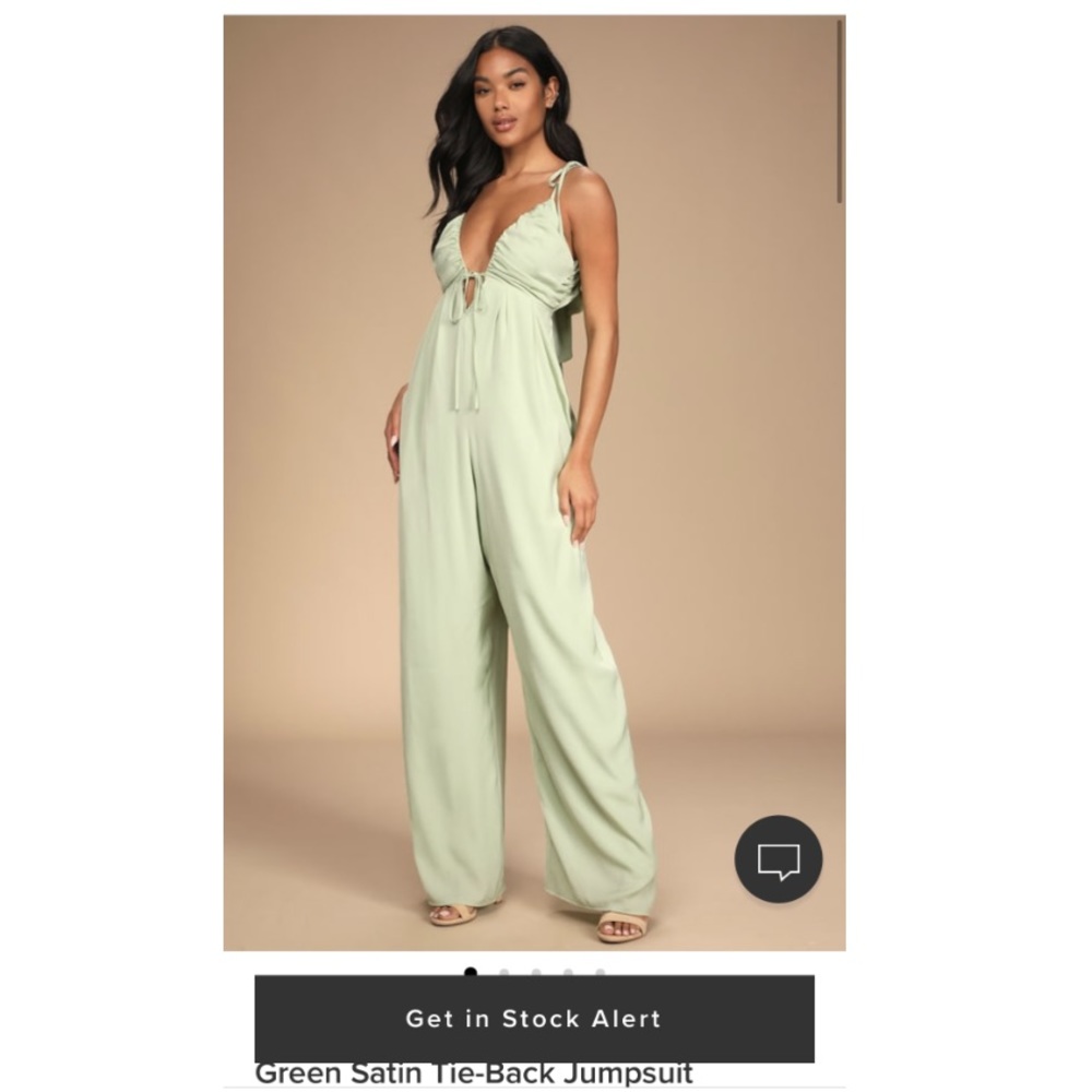 Lulus Confidence Check Sage Green Satin Tie-Back Jumpsuit